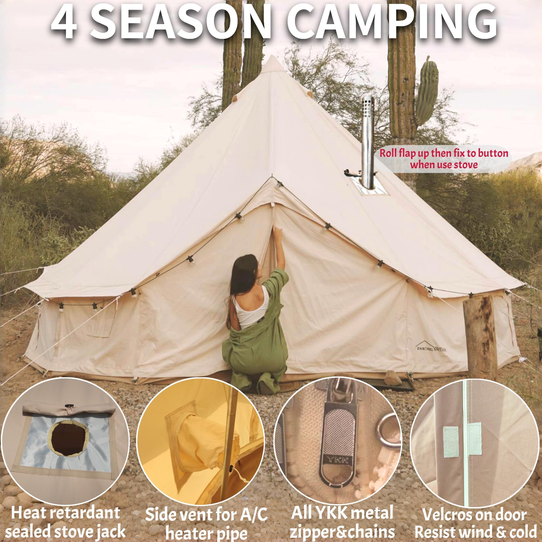 DANCHEL OUTDOOR 5M Cotton Bell Tent with Two Stove Jacket (Top and
